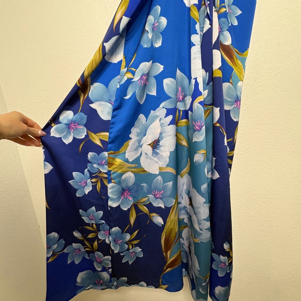 Gottex Blue Floral Maxi Dress‎ Halter Neck Resort Wear 24BR315 Womens S/M - Picture 4 of 8